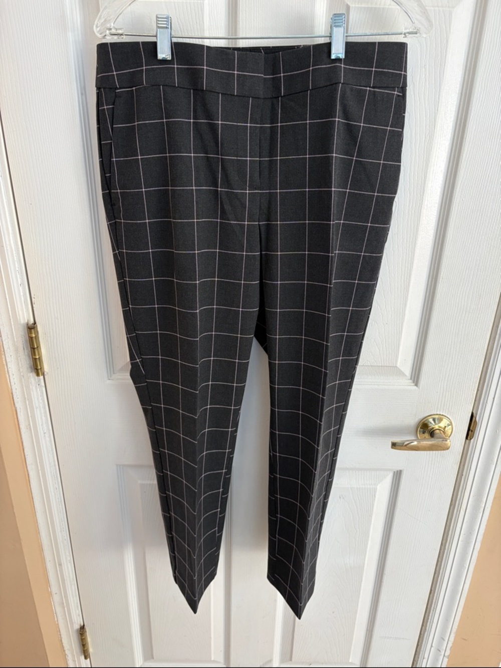 LOFT petites NWT Windowpane Pants size 10P gray with pink accents Brand New
